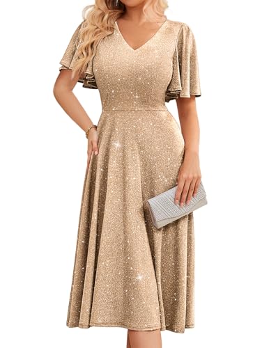 Image of Bridesmay Women's Formal Wedding Guest Dress for Women 2026 Short Sleeve Fit and Flare Tea Party Dresses