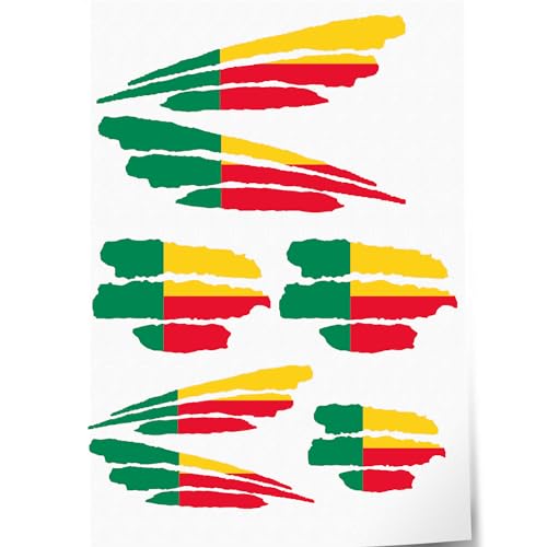 Indigos UG Autocollant Bénin - 7 autocollants pour voiture - Drapeau avec 3 bandes - Drapeaux autocollants pour vitre arrière, modélisme, sport, moto, voiture, tuning, fenêtre, coffre
