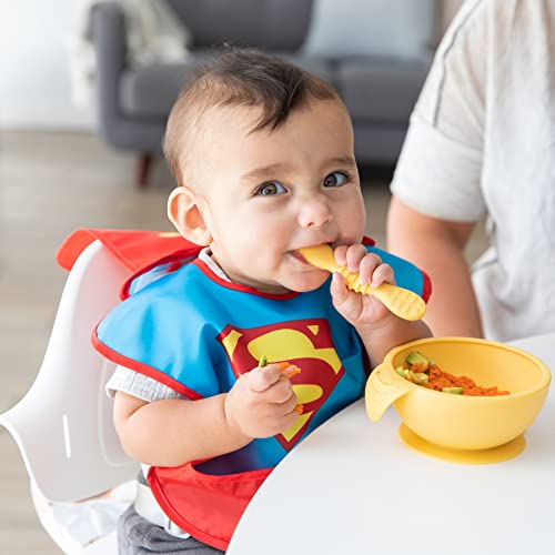 Bumkins Super Baby Bib With Cape, Waterproof Fabric, Fits Babies And Toddlers 6-24 Months, Dc Comics Superman, 10 X 9" #TOP2