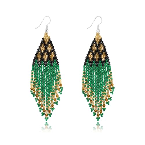 Bohemian Large Long Tassel Beaded Earrings Handmade Boho Native Statement Big Fringe for Women