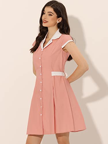 Image of Allegra K Women's Vintage Button Down Shirt Dress Notch Lapel Short Sleeve Belted Office Mini Short Dresses