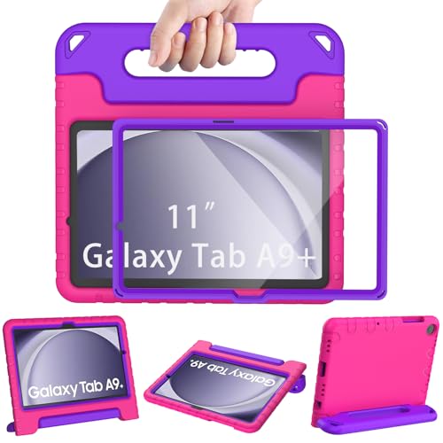 AVAWO Shockproof Kids Case for Samsung Galaxy Tab A9+ Plus 11 inch with Built-in Screen Protector, Rose+Purple