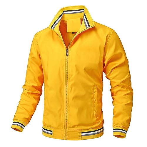 Mens Lightweight Windbreaker Bomber Jacket Zip Up Coat with Pockets, Softshell Windproof Material