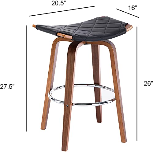 Ac Pacific Acbs28 26" Seat Height Faux Leather Mid-Century Modern Wood Backless Swivel Barstool, Black, Square #TOP1