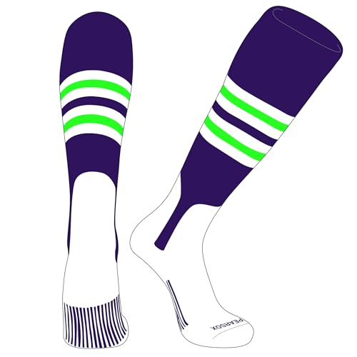 PEAR SOX OTC Baseball Softball Stirrup Socks (F, 7in) Purple, White, NEON Green