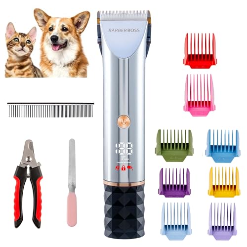 BarberBoss Professionelles Hundepflegeset, Hundeschermaschine Kabellos Geräuscharmes Schermaschine für dickes Fell