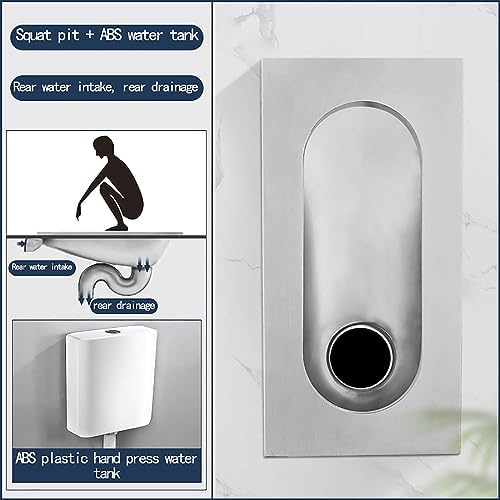 Squat Toilet 304 Stainless Steel Squat Toilet Squat Type Public Toilet Deodorant Toilet Flush All Around Small (A Exposed Hand) (B Plastic Water Tank)