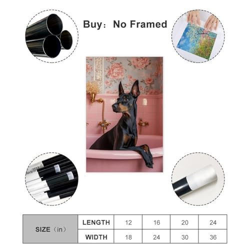 DSTRJ Dobermann in der Badewanne, Kunstposter auf Leinwand, Schlafzimmer, Dekoration, Landschaft, Büro, Raumdekoration, Geschenk, 30 x 45 cm