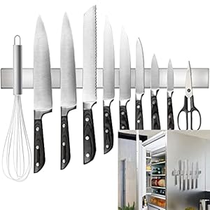 17″ Double-Sided Knife Strip, Premium SUS304 Stainless Steel Magnetic Knife Holder for Refrigerator & Wall, Can be Used as Knife Rack, Tool Holder, and More