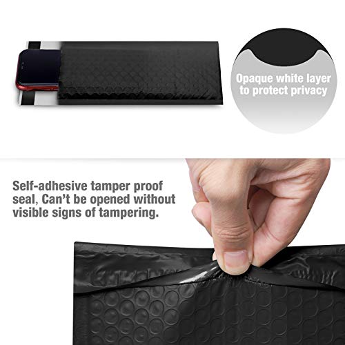 Image of Fuxury Bubble Mailers 4x8 Inch 50 Pack Black Padded Envelopes, Self-Seal Adhesive,Water Resistance,Strong Bubble Envelopes for Small Items, Small Business, Shipping Bags, Mailing Cards #000 Bulk