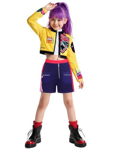 Opiniones de Pantalones cortos para Niño los 10 mejores. 39 Slivomi - Disfraz de cazadora de demonio para niñas, disfraz de cantante pop para niños, chamarra corta, camiseta y pantalones cortos, disfraz de Halloween para niños pequeños...