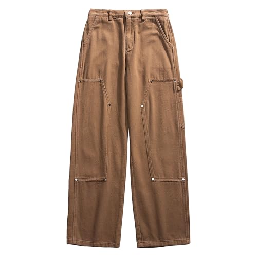 Jeans for Men Athletic Cargo Plus Size Relaxed Fit Wide Leg Denim Pants Washed Casual Jean Trousers (Coffee,Medium)