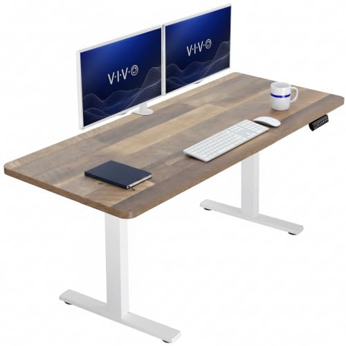 Image of VIVO Reclaimed Wood 60 x 24 in Standing Desk, DESK-KIT-1W6P | Electric, Holds 220 lbs, Sit Stand, Height Adjustable, Solid One-Piece Table Top, Memory Presets, 1B Series, White Frame