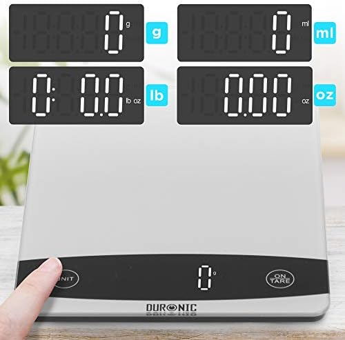 Duronic Kitchen Scales KS1009 | Silver Design with Glass Platform | 10kg Capacity | LCD Backlit Display | Add & Weigh Tare | 1g Precision | Measure Ingredients for Cooking & Baking