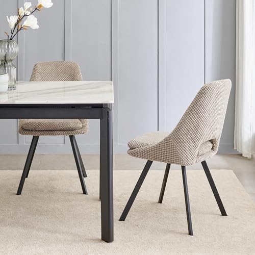 Image of Home Centre | Bruce Set of 2 Fabric Dining Chairs | Dining Chair for Home | Metal | Beige | 1 Year Warranty