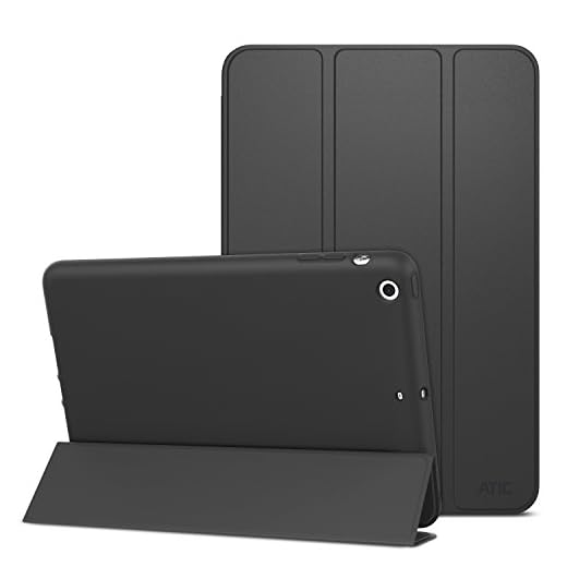 ATiC Case for iPad Mini 3 / 2 / 1, Slim Stand Case with Soft TPU Back Cover for Apple iPad Mini 1 (2012) / iPad Mini 2 (2013) / iPad Mini 3 (2014), BLACK (Will not fit iPad Mini 4)