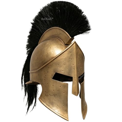 Image of AnNafi Agamemnon Helmet, Medieval Armor King Leonidas Greek Spartan Helmet, 300 Roman Knight Helm, Ancient Wearable For Adult Helmets Reenactment SCA LARP Cosplay Men Halloween & Drama Costumes