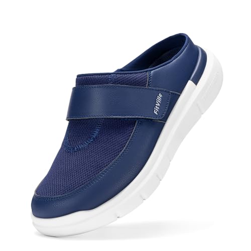 Image of FitVille Wide Slippers for Men Slip-On Wide Mens Mules Clogs for Swollen Feet Adjustable Indoors Lightweight Walking Shoes