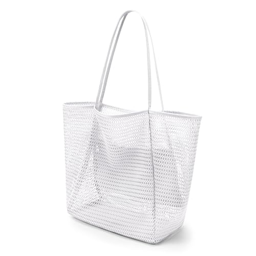 Sac de plage en maille raffiné blanc style hobo au crochet ajouré