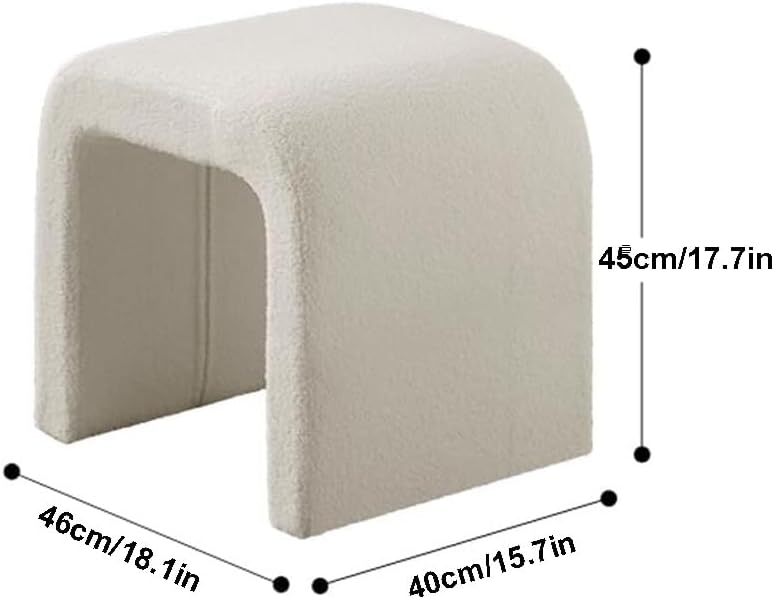 Lambswool Bedroom Chair, Vanity Stool, Shoe Bench, Upholstered Entryway Pouf, Stylish Seating for Living Room, Bedroom, Entry, Space-Saving Design