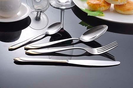 Luxury Signature Cutlery Set, for 1-6 People, Stainless Steel (2-Tone Gold, 4 Persons (16 Pcs))