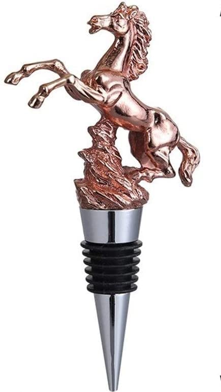 Luxury Pack Zinc Alloy Metal Horse Shape Wine Bottle Stopper / Round Air tight Seal | Bottle Cap in Gift Box- 1 pc (Rose Gold)