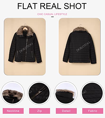 Dokotoo Womens Casual Ladies Winter Faux Fur Collar Zip Up Open Front Quilted Puffer Jacket Coat Outerwear With Pockets Black Small #TOP3