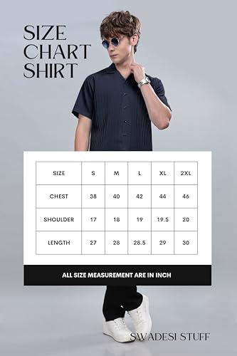 Image of SWADESI STUFF Men's Relaxed Fit Striped Short Sleeve Button-Down Casual Shirt