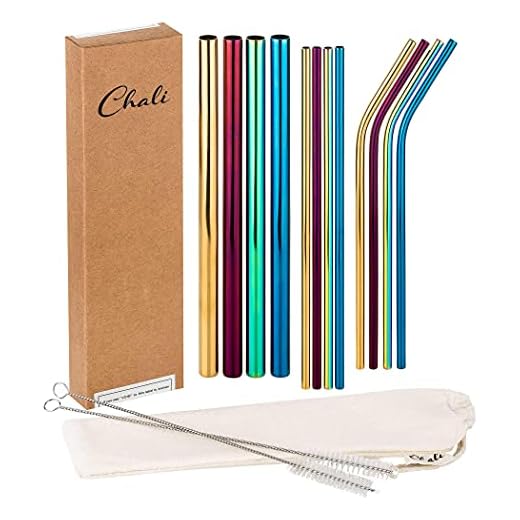 Chali® 12x Pajitas Reutilizables Acero Inoxidable, Cañitas para Beber aptas Lavavajillas 21,5cm Incl. 2X Cepillo de Limpieza, Colorido 4X ø12mm 8X ø6mm