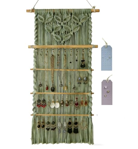Macrame Jewelry Hanger, Hanging Jewelry Organizer,Boho Earring Holder Wall Mounted Necklace...