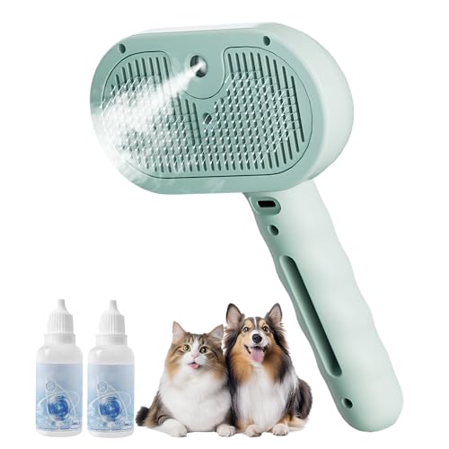 3 in 1 Cat Steam Brush, 2025 New Pet Spray Hair Removal Comb for Shedding & Grooming, Water Brush for Cats Dogs Small Animals Long Short Haired with One-Click Release Button (Green) -  ASTETY