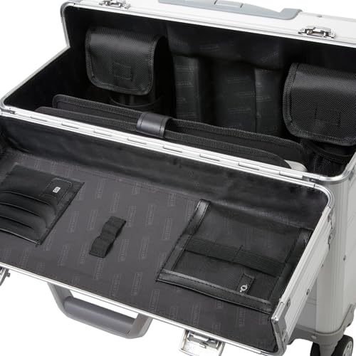 Alumaxx Pilotenkoffer Pandora aus Aluminium, Circa 36 x 47 x 25 cm, Vier 360 Rollen, 47 cm, 36 L, Silber Matt
