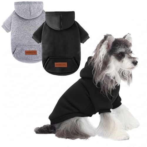 Image of 2 Pack Dog Hoodie Warm Hood Dog Sweater Cold Weather Small Dogs Sweatshirt Comfort Pet Clothes for Small Medium Dogs with Pockets (Black+Grey, M (Back: 11.4 inch, Chest: 16.9 inch))