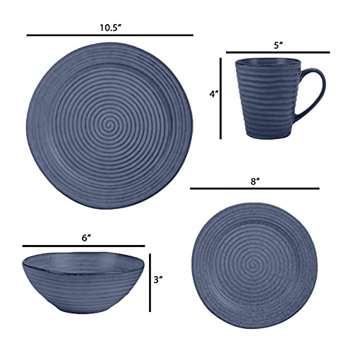 Elanze Designs Chic Ribbed Ceramic Stoneware Dinnerware 16 Piece Set - Service For 4, Navy Blue #TOP3