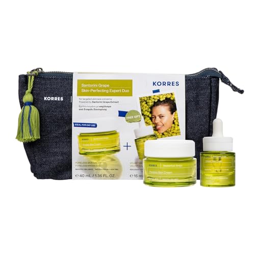 KORRES Santorini Grape Porenverfeinerndes Expert Duo, Vorteilsset aus Tagescreme 40ml und Elixir 15ml für samtweiche Haut und einen strahlenden Glow, silikon- und parabenfrei, vegan