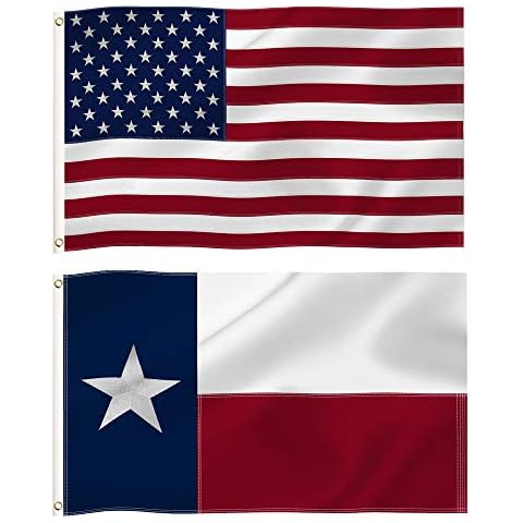 3x5 Ft Texas State and USA American Flags Combo Pack, State TX and US Embroidered Stars 210D Nylon Flag with Brass Grommets Vivid Color,for Outdoor and Indoor Use Cover