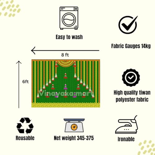Image of varalakshmi Pooja Backdrop | Coconut backdrops Cloth for Decorations | Coconut Leaf backdrops Decorations | puja Backdrop Decoration Cloth 8X6 FEET laxmi Devi Backdrop Cloth