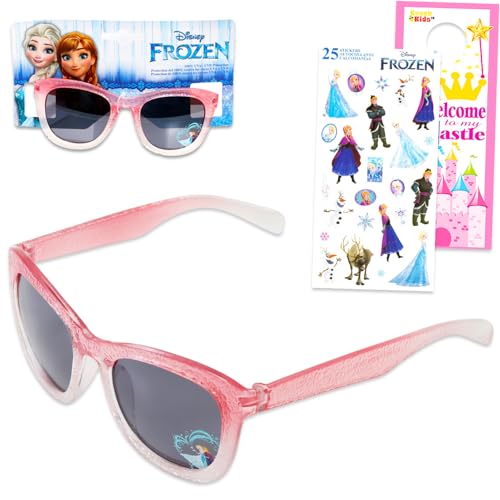 Disney Frozen Sunglasses for Kids Set - Bundle with Stylish, Comfortable & Durable Pink Frozen Sunglasses Plus Stickers, More | UV-Protection Accessories for Girls