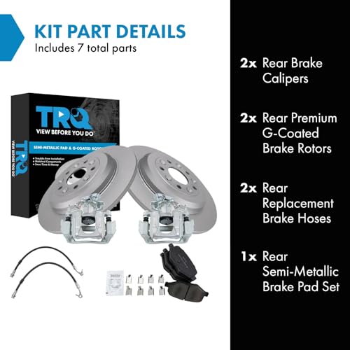 Image of TRQ Rear Brake Pad and Rotor Set Semi Metallic G Coated Rotors Calipers Hoses Compatible with 2011-2014 Ford Edge 2011-2015 Lincoln MKX