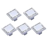 YUFONG Cabinet Knobs Bling Kitchen Cabinet Knobs Modern Single Hole Square Knob Crystal Rhinestones Pull Handles Hardware for Dresser Drawer Cupboard Drawer Closet Wardrobe Door 5 Pack (Silver)