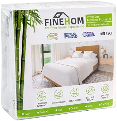 Finehom Queen Size Mattress Protector 100% Waterproof (Top and Sides) Bamboo Mattress Cover 3D Air Fabric Cooling Mattress Pad Cover Ultra Soft Breathable Noiseless 8"-21" Deep Pocket