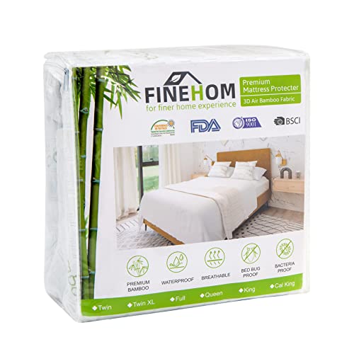Finehom Queen Size Mattress Protector 100% Waterproof (Top And Sides) Bamboo Mattress Cover 3D Air Fabric Cooling Mattress Pad Cover Ultra Soft Breathable Noiseless 8"-21" Deep Pocket #TOP3