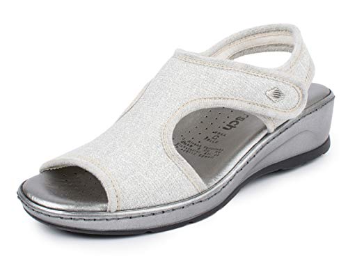 Jürgen Hirsch Damen Sandalette stretch 01, mit weichem Fußbett und Antishock Pads, in 3 Farben (silber, numeric_37) Cover