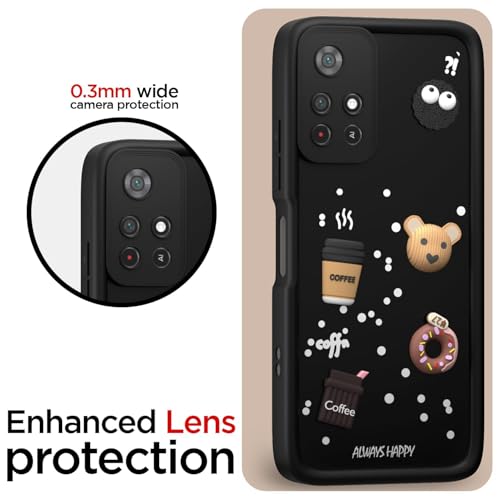 Image of Bintage Cute Fun Taddy Cartoon 3D Ball Bear Milk Donut Coffee Cup Silicon Case Full Body & Camera Protection Back Cover Compatible for MI Redmi Note 11T 5G - Black