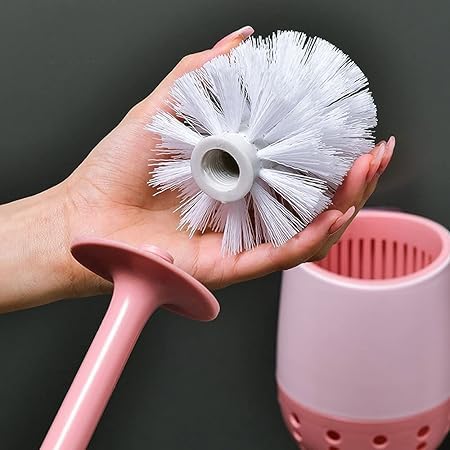 Image of Favria Toilet Cleaner Brush /Toilet Brush with Holder Stand /Toilet Cleaning Brush /Toilet Cleaning Brush with Wall Mounted Holder, Long Silicone Handle (Pack of 1 Pink)