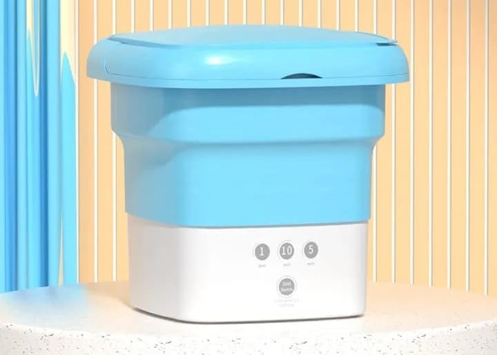Portable Folding Mini Washing Machine - 6.5L/8L Small Foldable Laundry Tub for Socks, Underwear, Baby Clothes & Travel - Compact Automatic Washer with 1, 5, and 10-Minute Timer Settings (blue)