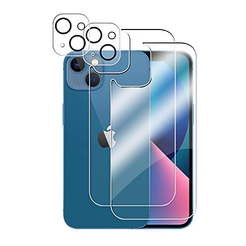 Wookfiss pour iPhone iphone 13 Arrière Verre Trempé (2) +Caméra Arrière Protecteur(2), 9H Dureté Film Protection Arrière Anti-Rayures Écran Protecteur Vitre pour Apple iphone 13