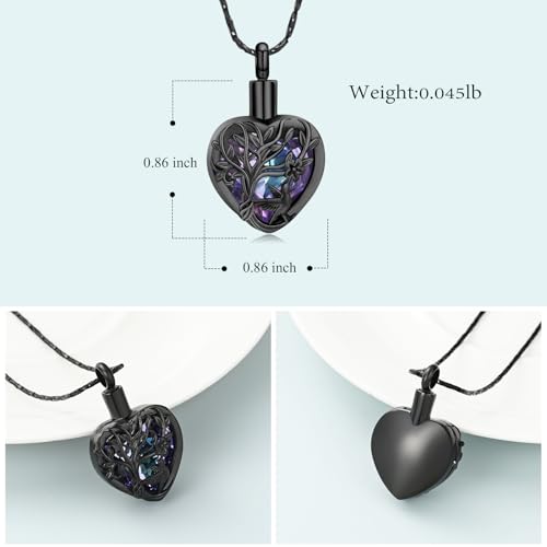 Imrsanl Tree of Life Cremation Jewelry for Ashes Crystal Heart Urn Necklace for Women Men Hummingbird Flower Memorial Pendant Ashes Holder Keepsake2