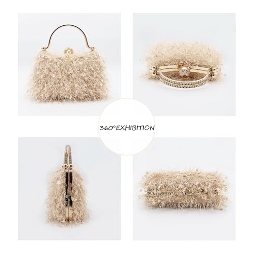Ronfoxi Gold Clutch Purses For Women,Fluffy Tassel Evening Handbag For Wedding Engagement Prom Party thumb #4