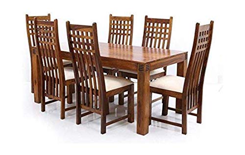 Image of SHRI MINTU'S ART Solid Sheesham Wood Dining Table 6 Seater | Six Seater Dinning Table with 6 Chairs for Home | Dining Room Sets for Kitchen & Restaurants | Chairs with Cushion | Natural Finish